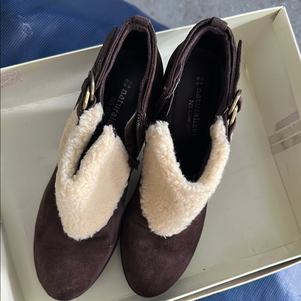 Naturalizer Brown and Cream Ankle Booties